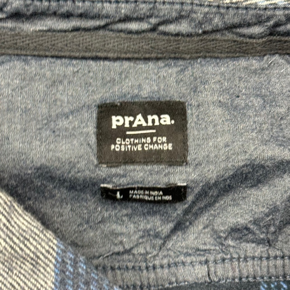 Prana Flannel Shirt Women Large Blue Plaid Golden Canyon Button Front Outdoors - Picture 6 of 12